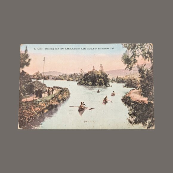 Vintage Blank California Golden Gate Park Postcard Boating on Stow Lake - Picture 1 of 2
